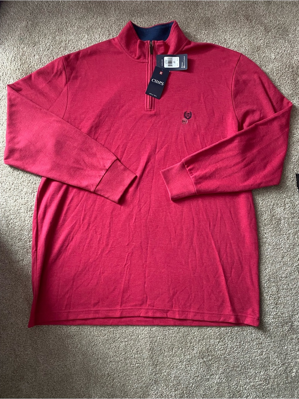 New Chaps Mens 2XLT (big & tall) Red Quarter Zip Mock Neck Cotton Sweater Logo
